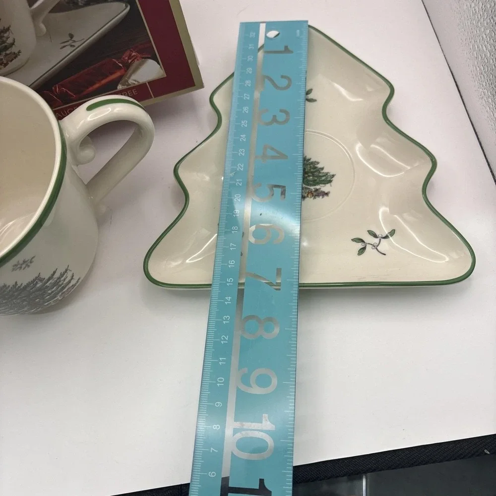 Spode~Christmas Tree~Jumbo Cup & Saucer~Saucer Tree Shape~18oz~IOB